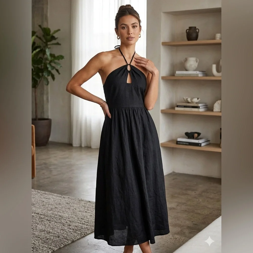 1.state Women's Keyhole Halter Open-Back Maxi Dress - Rich Black - Size S 1.state Women's Keyhole Halter Open-Back Maxi Dress - Rich Black - Size S